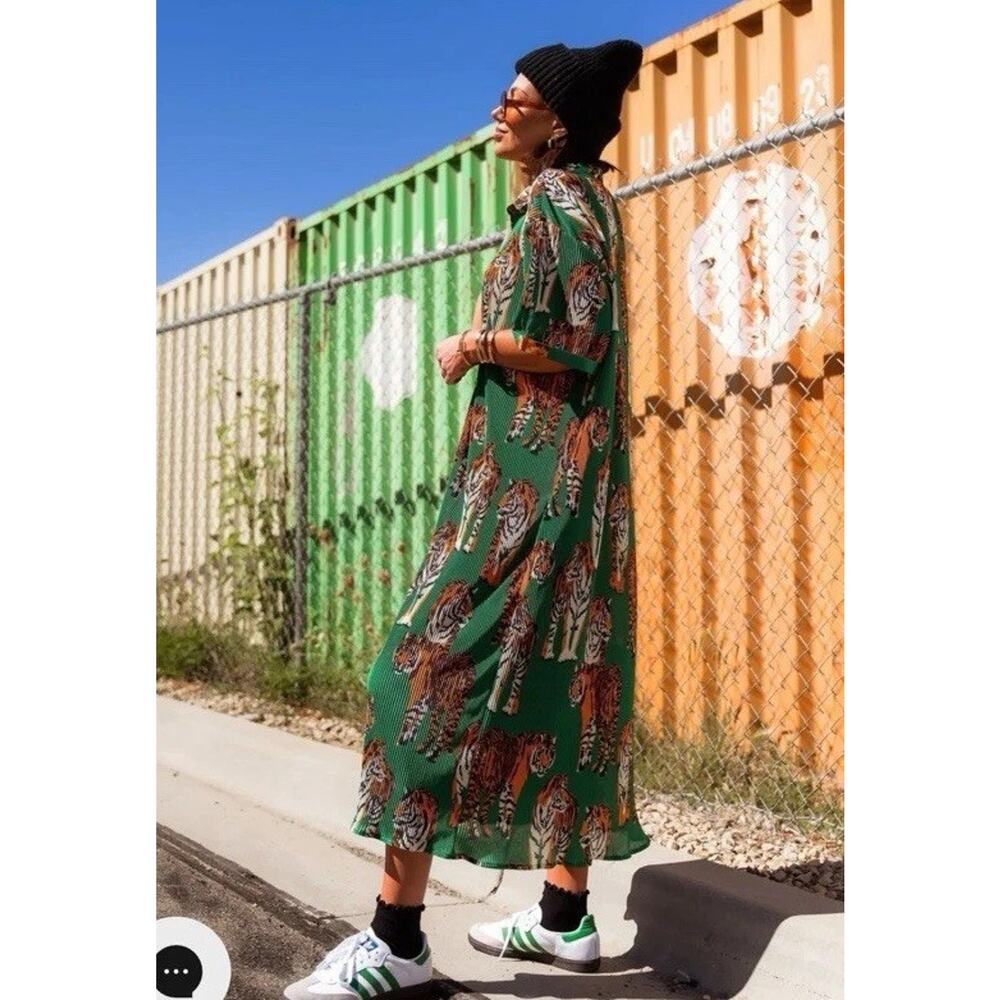 Dressed In Lala | So Far So Good Green Plisse Tiger Tail Maxi Dress | Worn Once - Picture 2 of 16